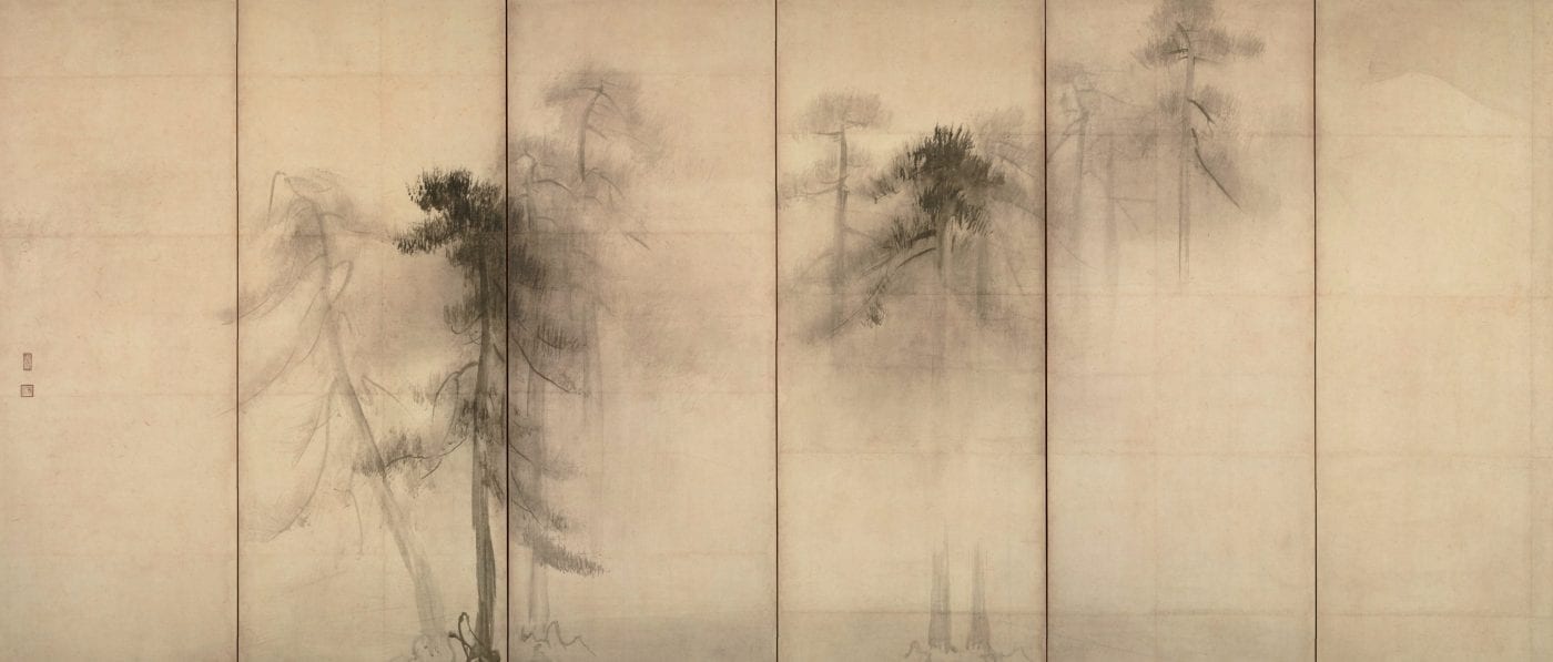 Hasegawa_Tohaku_-_Pine_Trees_(Shōrin-zu_byōbu)_-_left_hand_screen