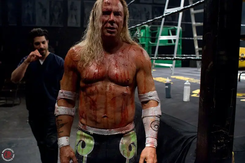 Mickey Rourke in The Wrestler after a death match