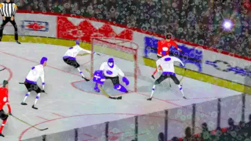 animation of hockey players on a professional hockey rink