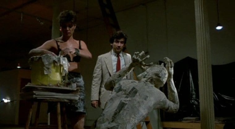 Griffin Dunne surprised by a paper mache figure screaming in After Hours