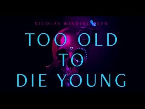 The words "Too Old to Die Young" appear over an image of a skull in a promotional graphic for the show