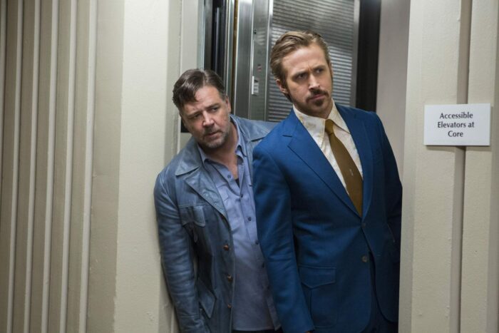Ryan Gosling as March and Russell Crowe as Healy in Shane Black's The Nice Guys