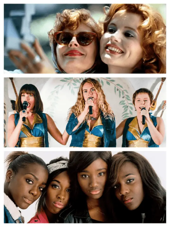 From top to bottom: Thelma and Louise, Mamma Mia, and Girlhood 