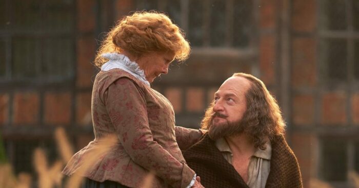 Judi Dench as Anne Hathaway and Kenneth Branagh as William Shakespeare gazing into each other's eyes in All is True
