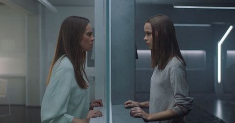 Woman (Hilary Swank) enters Mother and Daughter's bunker, exposing the horrific truth of Mother's lies.