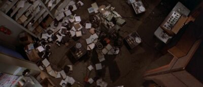 An overhead shot of Jack Terry's ransacked studio in Blow Out