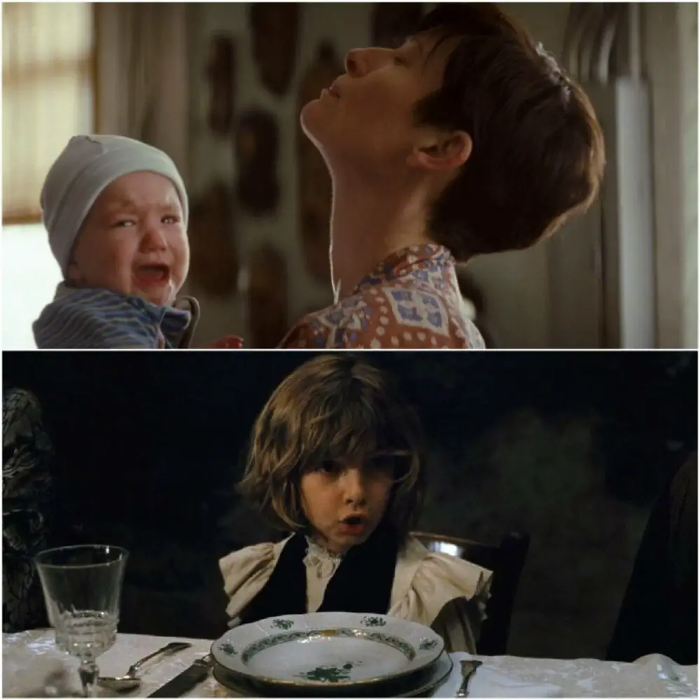Eva (Tilda Swinton) feels the frustrations of mothering baby Kevin while Prescott (Tom Sweet) causes a tantrum during the climax of Childhood of a Leader