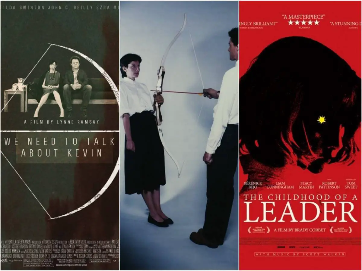 Tension and archery connect the two posters of We Need to Talk About Kevin and The Childhood of a Leader with Marina Abramovich's Rest Energy 