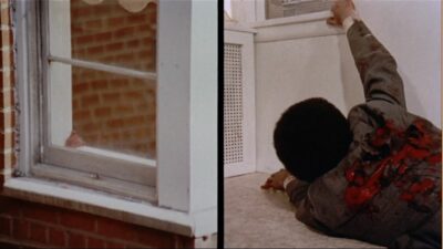 De Palma uses split screen to show two perspectives on murder through windows in his 1972 film Sisters