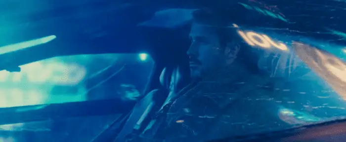 Officer K driving his car in Blade Runner: 2049