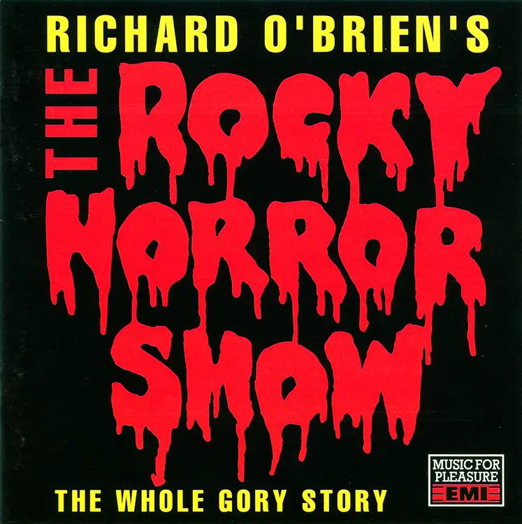 Album cover: Richard O'Brien's The Rocky Horror Show: The Whole Gory Story. Font is dripping blood.