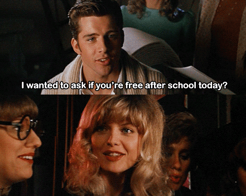 In Grease 2, Michael (Maxwell Caulfield) asks Stephanie (Michelle Pfeiffer) if she's free. She says she's free ever day - it's in the Constitution.