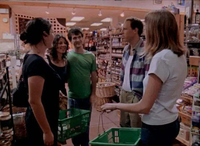 Marnie runs into her friends Rachel, Dave, and Alex, and Alex's new wife Nina, at the grocery store in Funny Ha Ha.