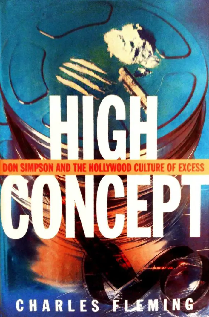 Image of cocaine lines and a rolled dollar bill on top of film cans appear on the book cover of High Concept Don Simpson and the Hollywood Culture of Excess 