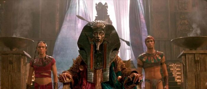 The alien god Ra in Egyptian headdress. 
