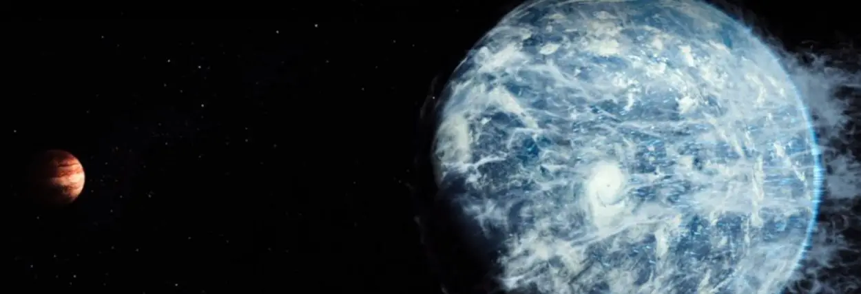 Earth, powered by the fictional Earth Engines, plows towards Jupiter on its journey to another system in the The Wandering Earth.