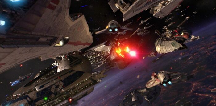 Anakin and Obi-Wan engage in a daring space battle to rescue Senator Palpatine in Star Wars Episode III Revenge of the Sith