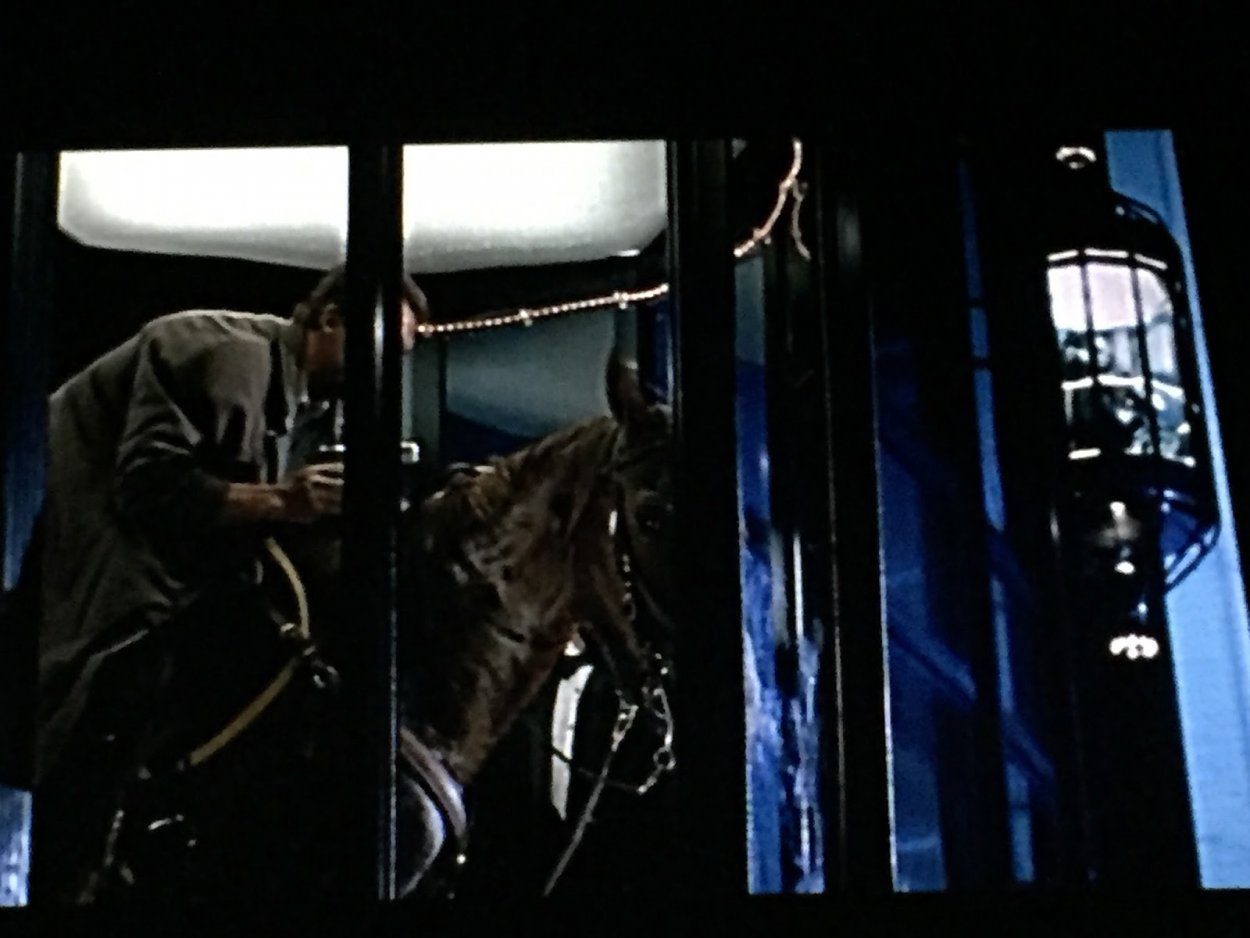 Harry is on a horse crammed into a glass elevator