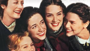 The March women laugh together in Little Women, including Mrs. March (Susan Sarandon), Amy (Kirsten Dunst), Meg (Trini Alvarado), Jo (Winona Ryder), and Beth (Claire Danes)