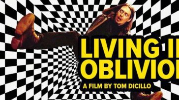 Steve Buscemi as film director falling in a black-and-white-checkered vortex