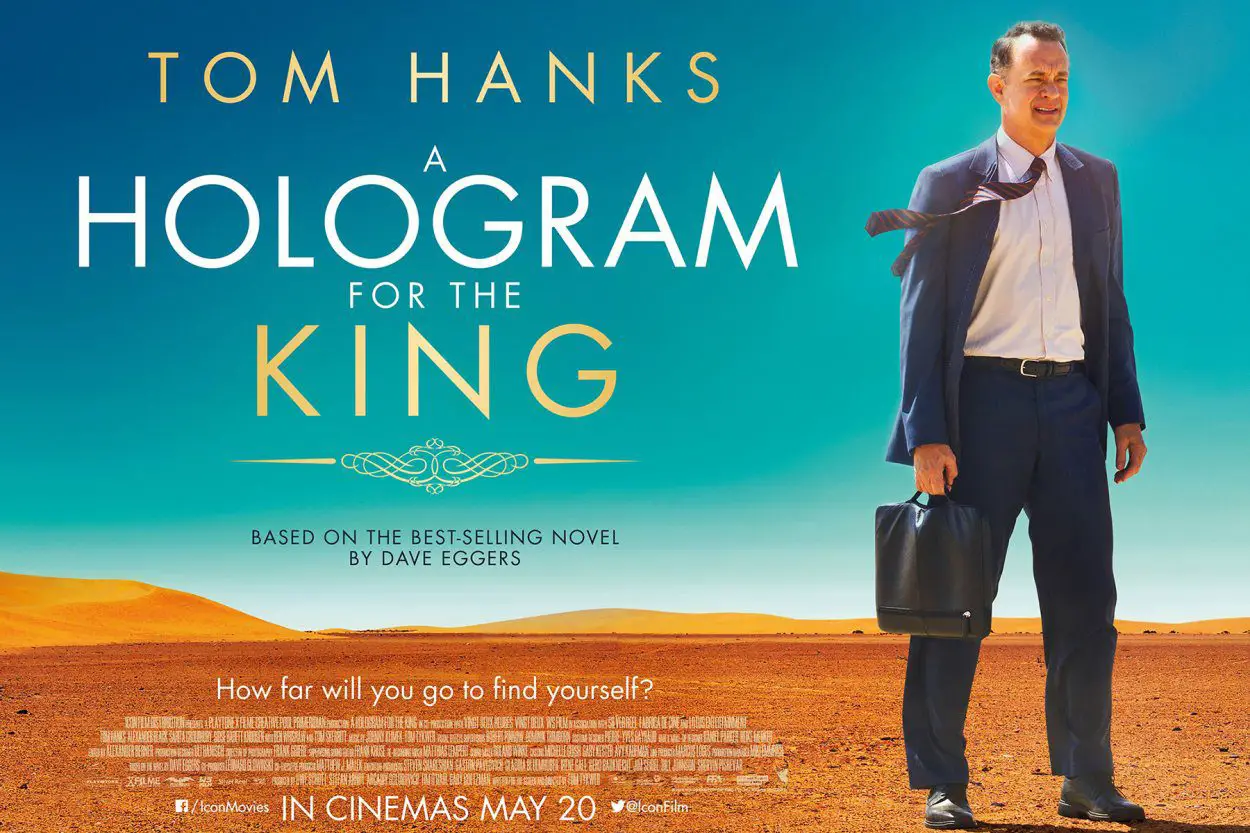 official poster for the film. Tom hanks's character standing in the desert in a suit with his briefcase