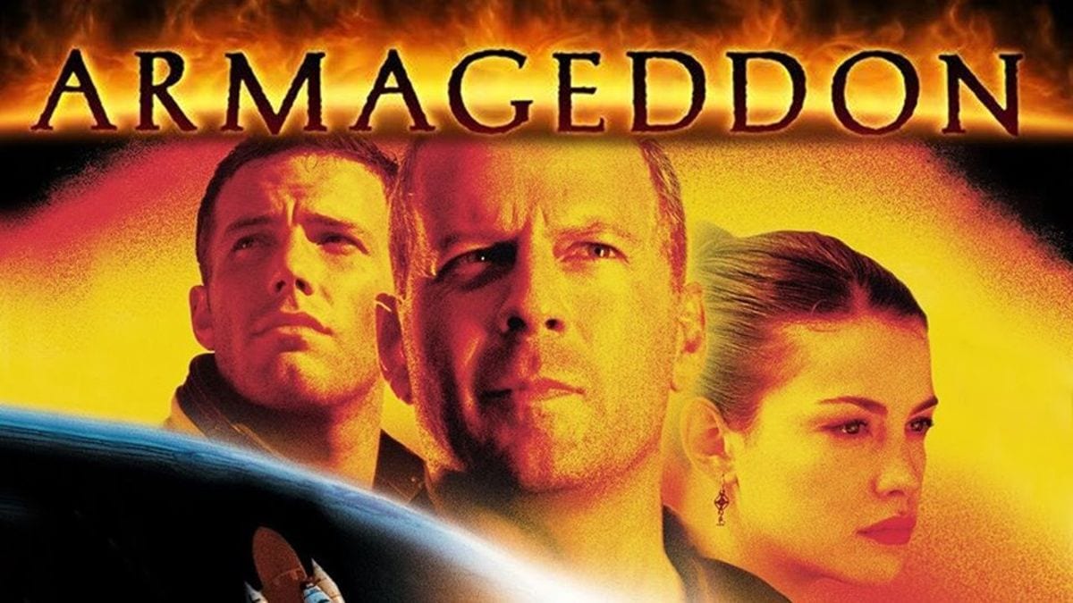 Ben Affleck, Bruce Willis and Liv Tyler on a poster for Armageddon