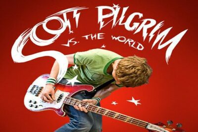 Scott Pilgrim strumming a guitar
