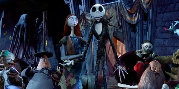 Jack and Sally greet the citizens of Halloween Town