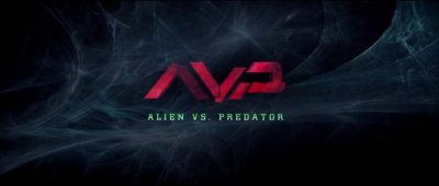 A movie poster with the letters AVP over the words Alien vs Predator