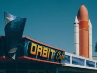 Orbit Cafe front with orange rocket