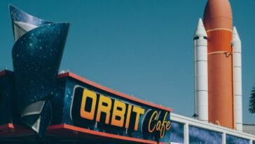 Orbit Cafe front with orange rocket