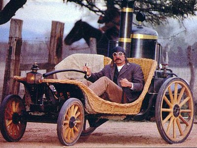 Horseless buggy driven by the dime store novelist Ernest Pratt