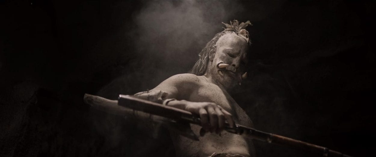 A troglodyte examines his weapon in Bone Tomahawk.