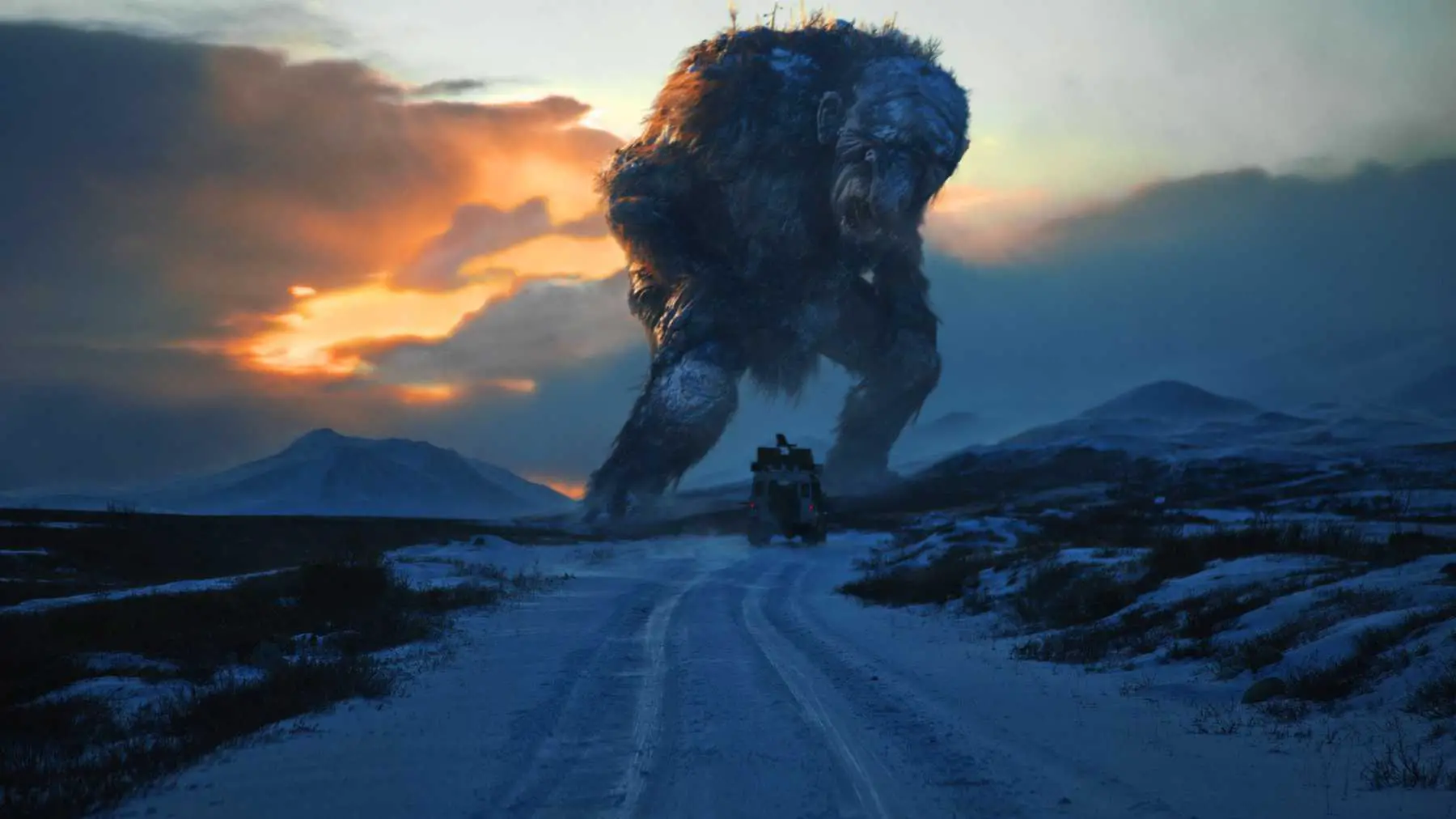 Hans drives his Land Rover along the road in the direction of the gigantic Jotnar