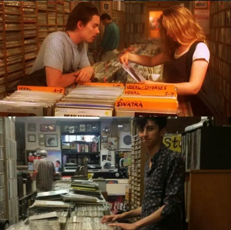 Me, in 2017, in the same record store as Jesse and Celine (side by side).