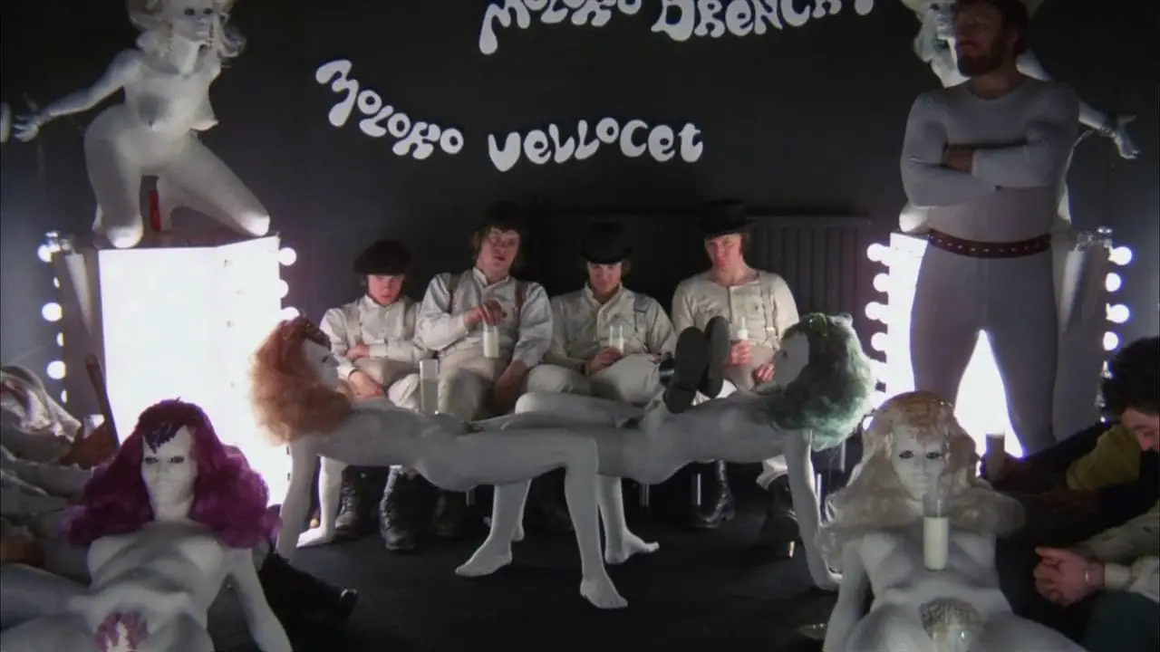 Alex and his Droogs relaxing at the Korova Milk Bar