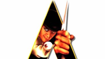 The iconic film poster of Alex in the A holding his cane knife
