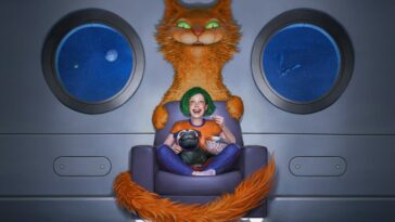 Logo for Fantasia International Film Festival 2020, with a girl sitting in a giant cat chair.
