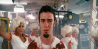 Justin Timberlake as the scarred soldier during the musical hallucination sequence with dancers in Southland Tales