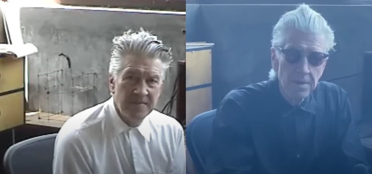 Side-by-side shots of Lynch at hi desk, roughly 20 years apart