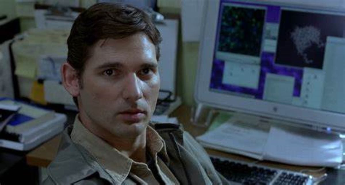 Eric Bana as Bruce Banner in his lab in Hulk