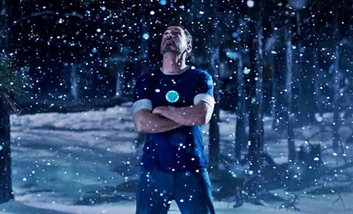 Tony Stark stands in the snow