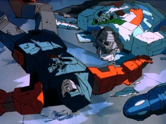 Two autobots lay dead in a room