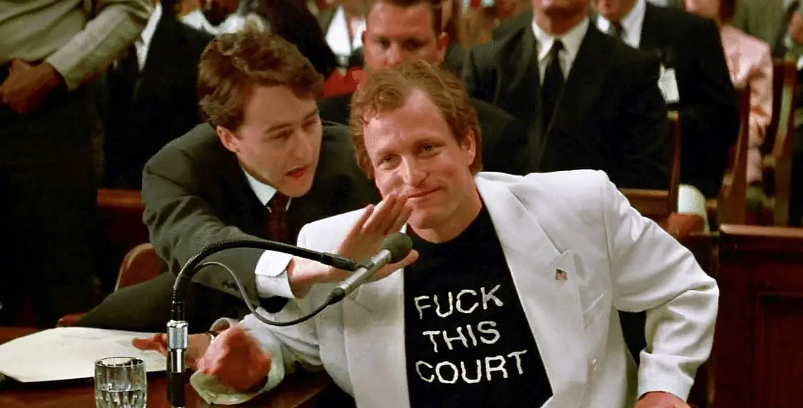 Allan Issacman attempts to prevent Larry Flynt from saying something outlandish in court