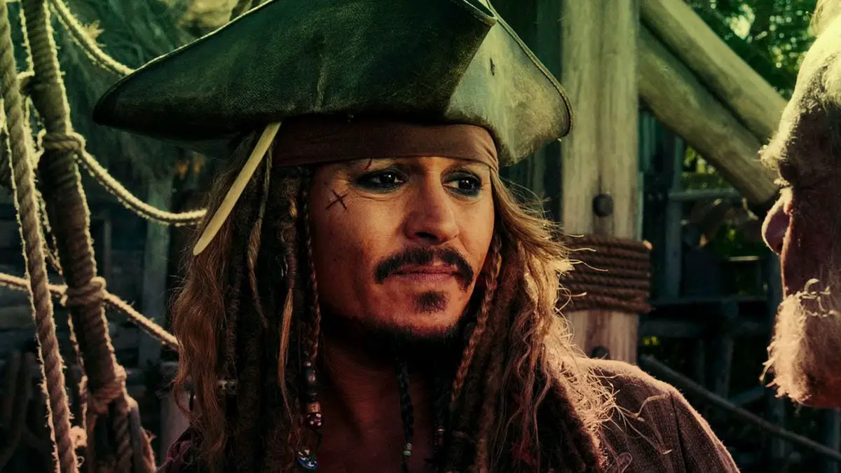 Johnny Depp as Captain Jack Sparrow, grimancing