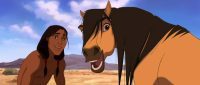 Spirit and Little Creek look behind them in this childhood film