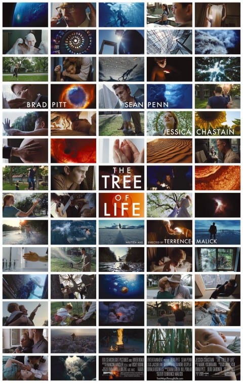 The poster for "The Tree of Life" show natural imagery from the film in a mosaic.