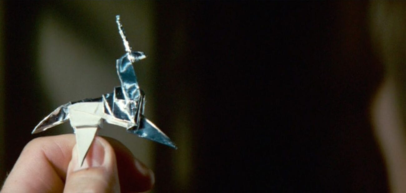 Deckard hold the origami unicorn
