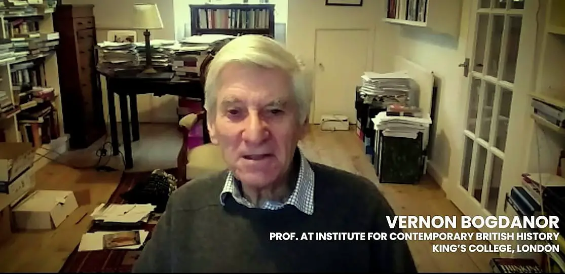 Professor Vernon Bogdanor being interviewed from his home 