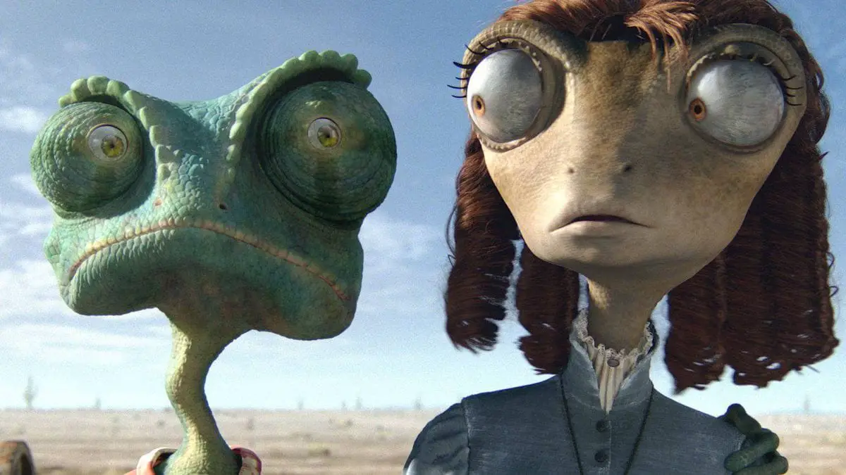 Rango and Beans stare at each other